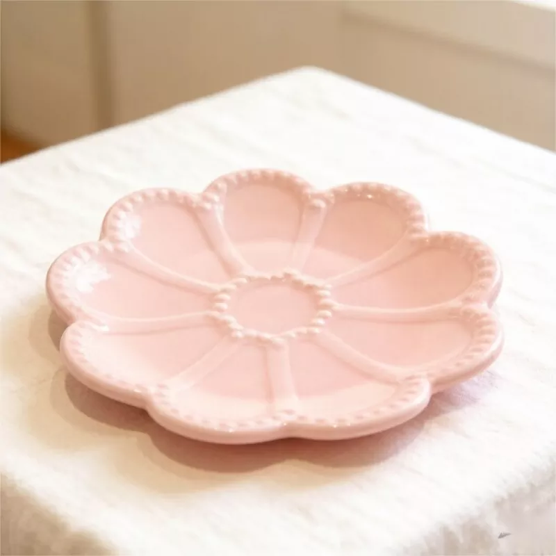 Dekoratives Keramik-Schmucktablett mit rosa Blumen