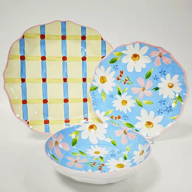 Bemaltes Gänseblümchen-Gartenteller-Set