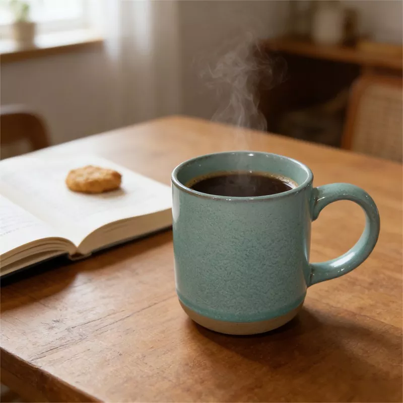 Schlichte, moderne Keramik-Reisetasse in Blau