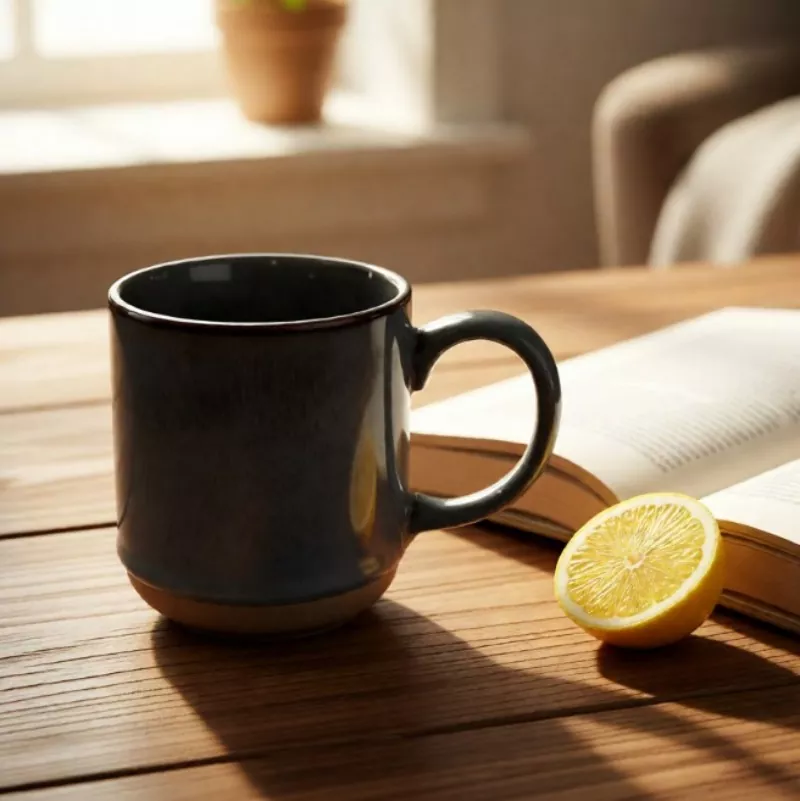 Schlichte, moderne Keramik-Reisetasse in Grau