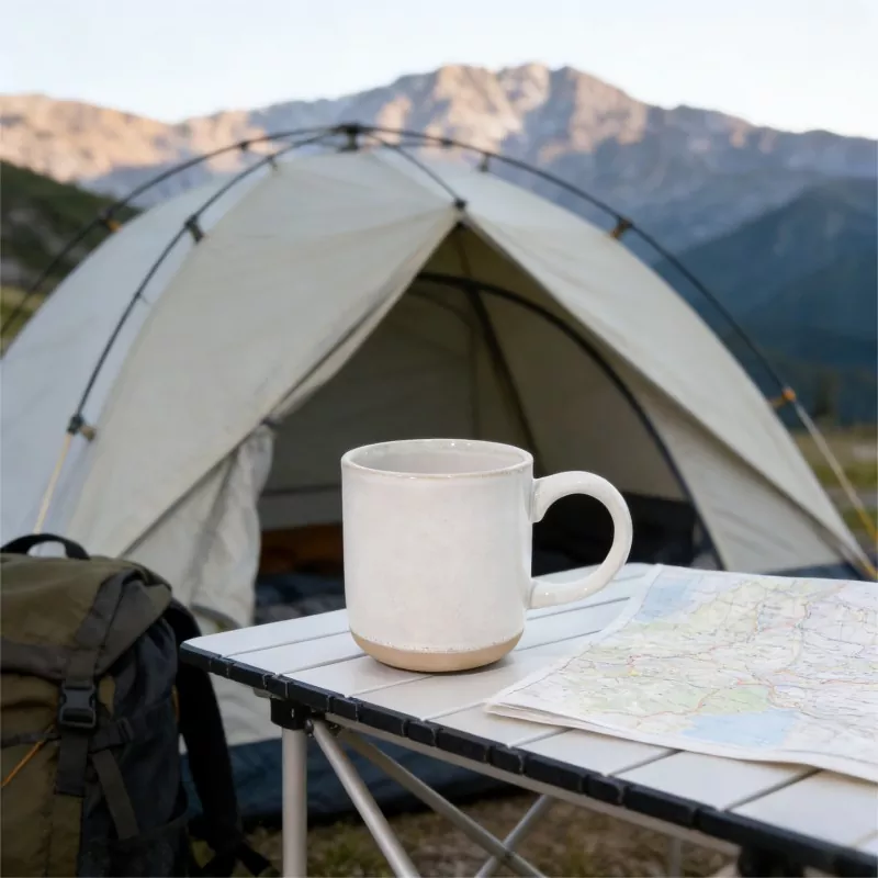 Schlichte, moderne Keramik-Reisetasse in Weiß